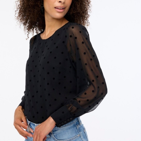 J. Crew Tops - NWT J.Crew Top With Sheer Polka Dot Overlay, Long Sleeves